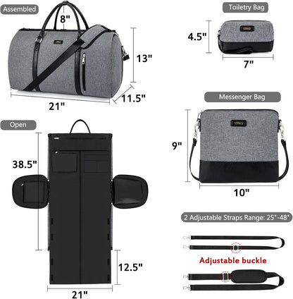 Convertible Garment Duffel Bag for Travel - Carry On Garment Bags With Toiletry Bag Large Weekender Bag for Men Women 2 in 1 Hanging Suitcase Suit Travel Duffel Overnight Bags 4pcs Set