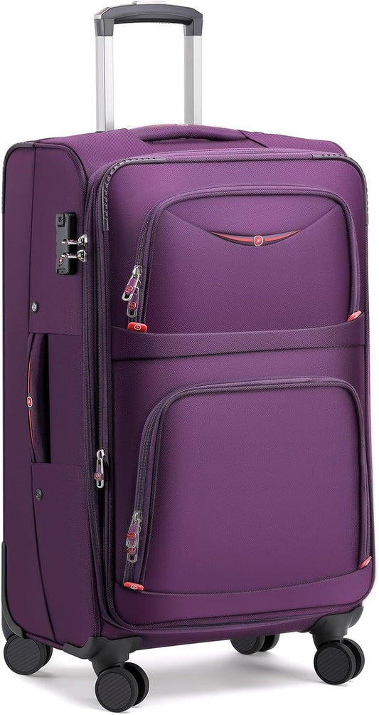 Softside Expandable Luggage with 4 Spinner Wheels, Durable Checked-Luggage Suicase (Purple, 29-Inch)