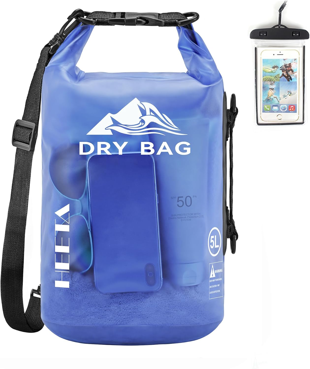 HEETA Dry Bag Waterproof for Women Men, 5L/10L/20L/30L/40L Roll Top Lightweight Dry Storage Bag Backpack with Phone Case for Travel Swimming Boating Kayaking Paddle Board Camping Beach Accessories