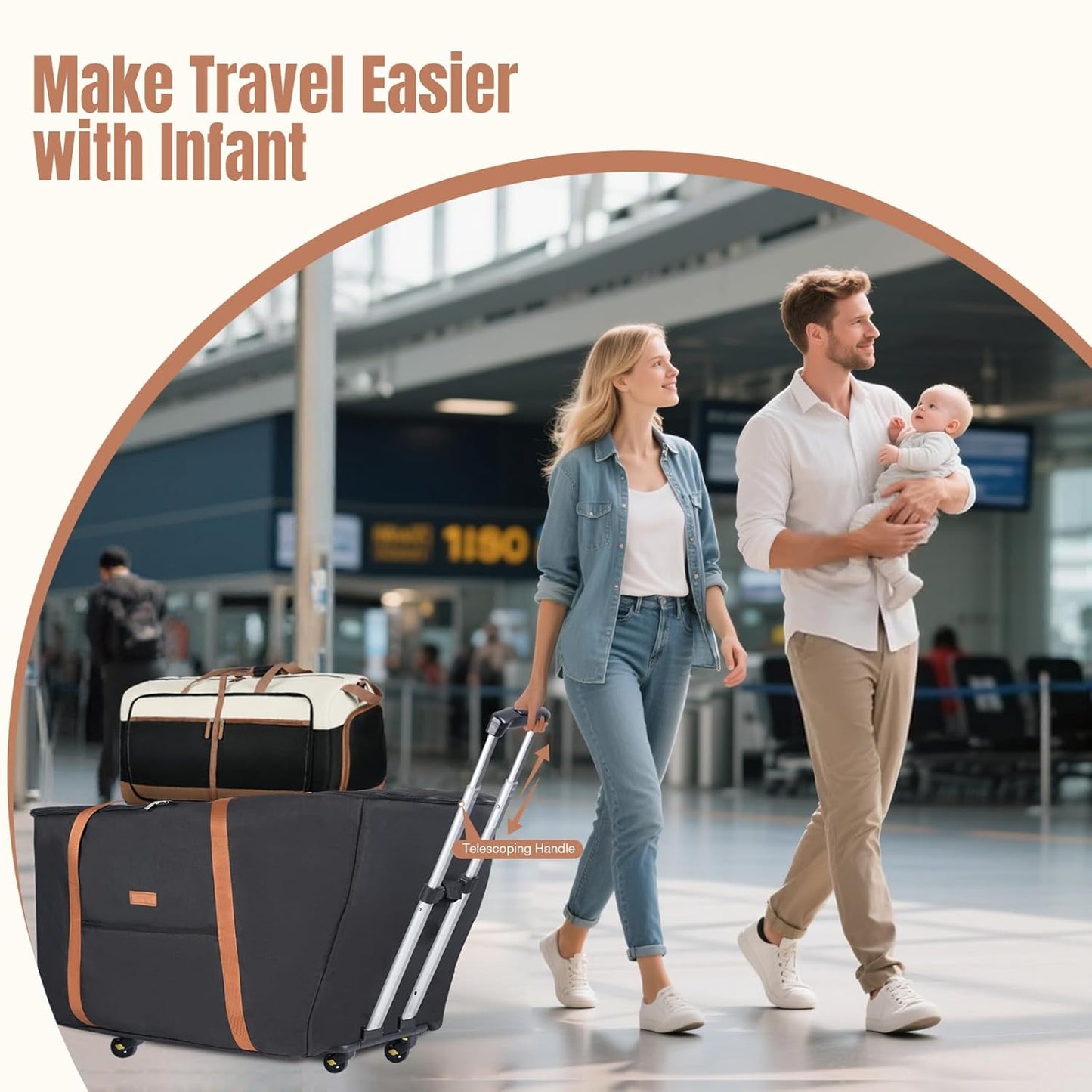 Infant Car Seat Travel Bag with Wheels Fits Chicco KeyFit 35, Doona Car Seat Stroller Base, Nuna Pipa, Padded Car Seat Bags for Airplane, Gate Check Bag, Removable Cover for Air Travel,Black-L