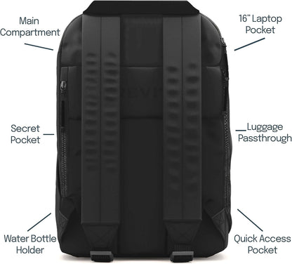 The Brevite Backpack - Casual daypack backpacks for every function. Compact but spacious 18L aesthetic traveling backpack with laptop compartment. (Black)