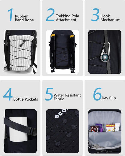 ECOHUB Small Hiking Backpack for Men Women, 20L Lightweight Travel Backpacks Water Resistant Camping Cycling Hiking Daypack