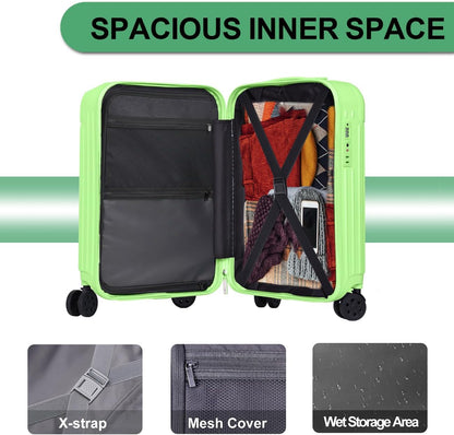 Krute Carry on Luggage 20 Inch Suitcases with Spinner Wheels Hardside Luggages Cup Holder Carry Suitcase USB Charger Port PC+ABS with TSA Lock