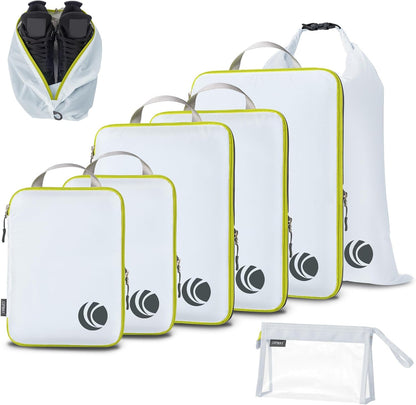 Cipway Compression Packing Cubes, Lightweight Travel Luggage Organizers with Shoe Bag, Toiletry Bag & Laundry Bag, Travel Essentials for Carry on Suitcase (8 Piece,White)
