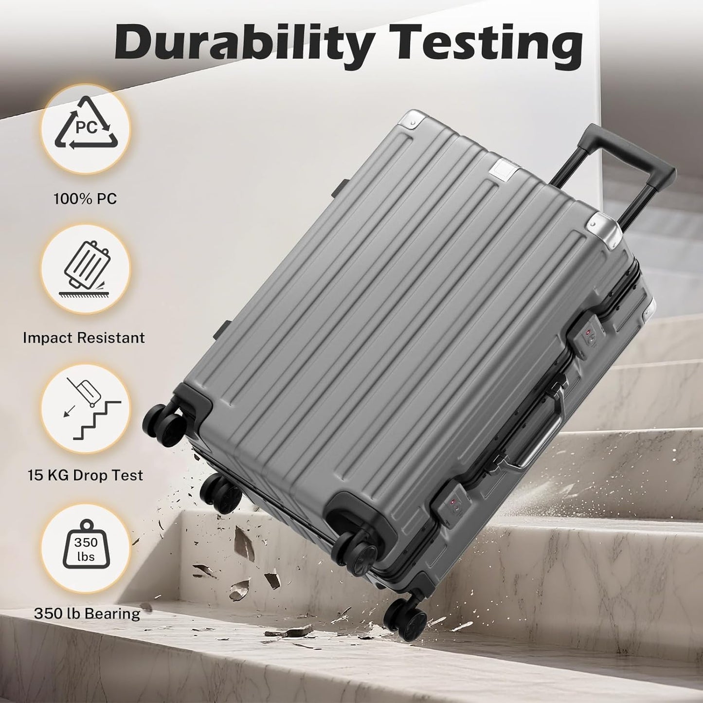 Krute Luggage Sets 2 Pieces 20 28 Inch Aluminum Frame Luggage With Wheels Hardside PC No Zipper Suitcase with USB Charger