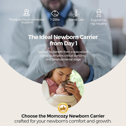 Momcozy Newborn Carrier WeeSnug- Lightweight and Cozy Comfort for 7-25 lbs, Ergonomic Cross-Back Support, Effortless to Put On, Hands-Free Baby Carrier with Lumbar Support, Khaki