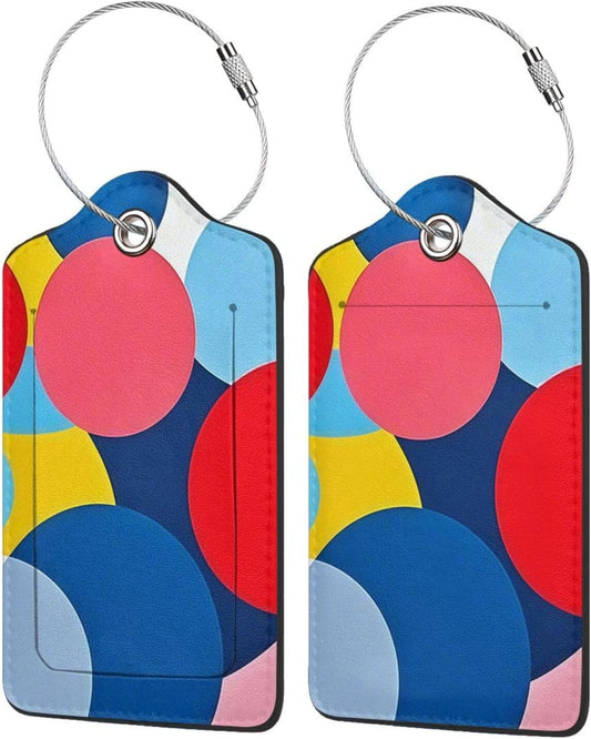 Fun Luggage Tags for Suitcases Leather Name Tag for Luggage Cute Travel Baggage Tags for Carnival Cruise Ships with Funny Patter 2pcs (Geometric Circle)