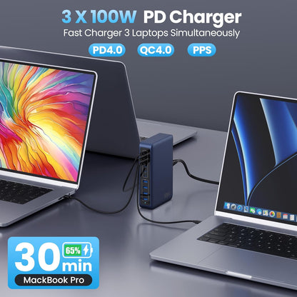 730W USB C Charger Block,10-Ports GaN V Fast Charging Station Hub,QC4.0+3 PD 100W Laptop Charger Wall Power Adapter for MacBook Pro/Air,DELL,iPhone 17/16/15/14,iPad,Galaxy S25,Pixel,Steam Desk-Navy