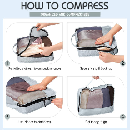 5 Pcs Packing Cubes for Suitcase Large Travel Cubes Carry on Luggage Organizer Bags for Clothes Accessories(M,Gray)