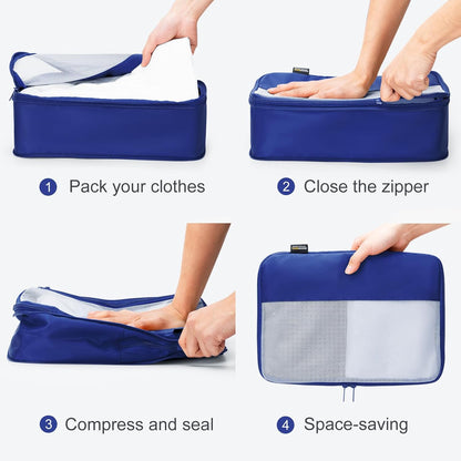 6 Set Compression Packing Cubes for Travel Essentials, Luggage Organizers for Suitcases (Dark Blue)
