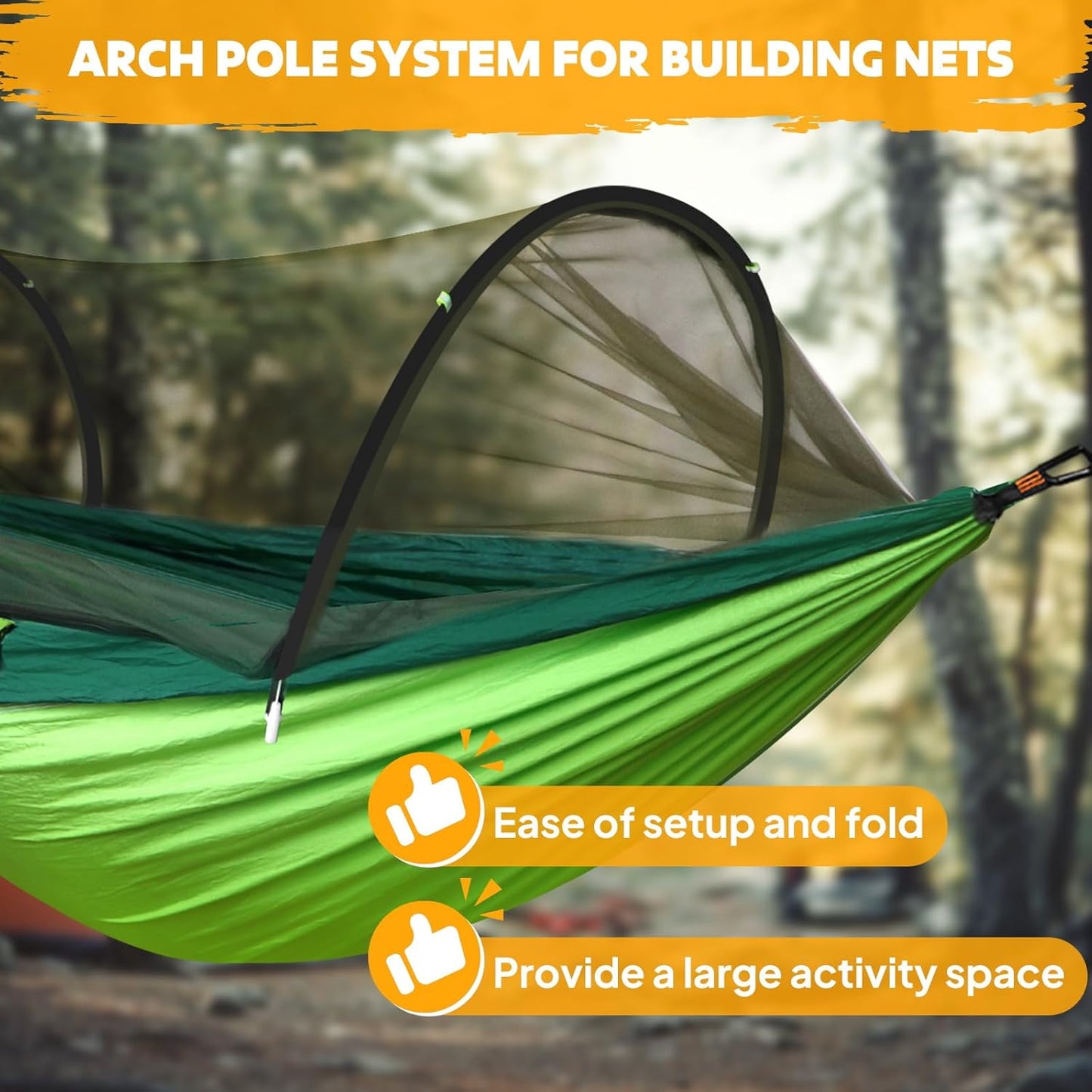 Chihee Ultra-Light Travel Camping Hammock Pop-up Net Hammock 660lbs Load Capacity,Breathable,Quick-Drying Parachute Nylon 2 Premium Carabiners,2 Tree Slings Included for Outdoor Backpacking Hiking