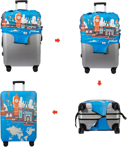 WUJIAONIAO Travel Luggage Cover Baggage Suitcase Cover Protector Skins 18-32 Inch (Eiffel Tower, S (for 18-20 inch luggage))