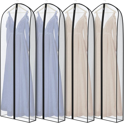 Zilink Breathable Dress Bags for Gowns Long 72” Wedding Dress Storage Bags Silky Dress Bags for Closet Storage with 7" Gussted Wrinkle Free for Long Evening Dresses Puffy Dress Storage, Set of 4
