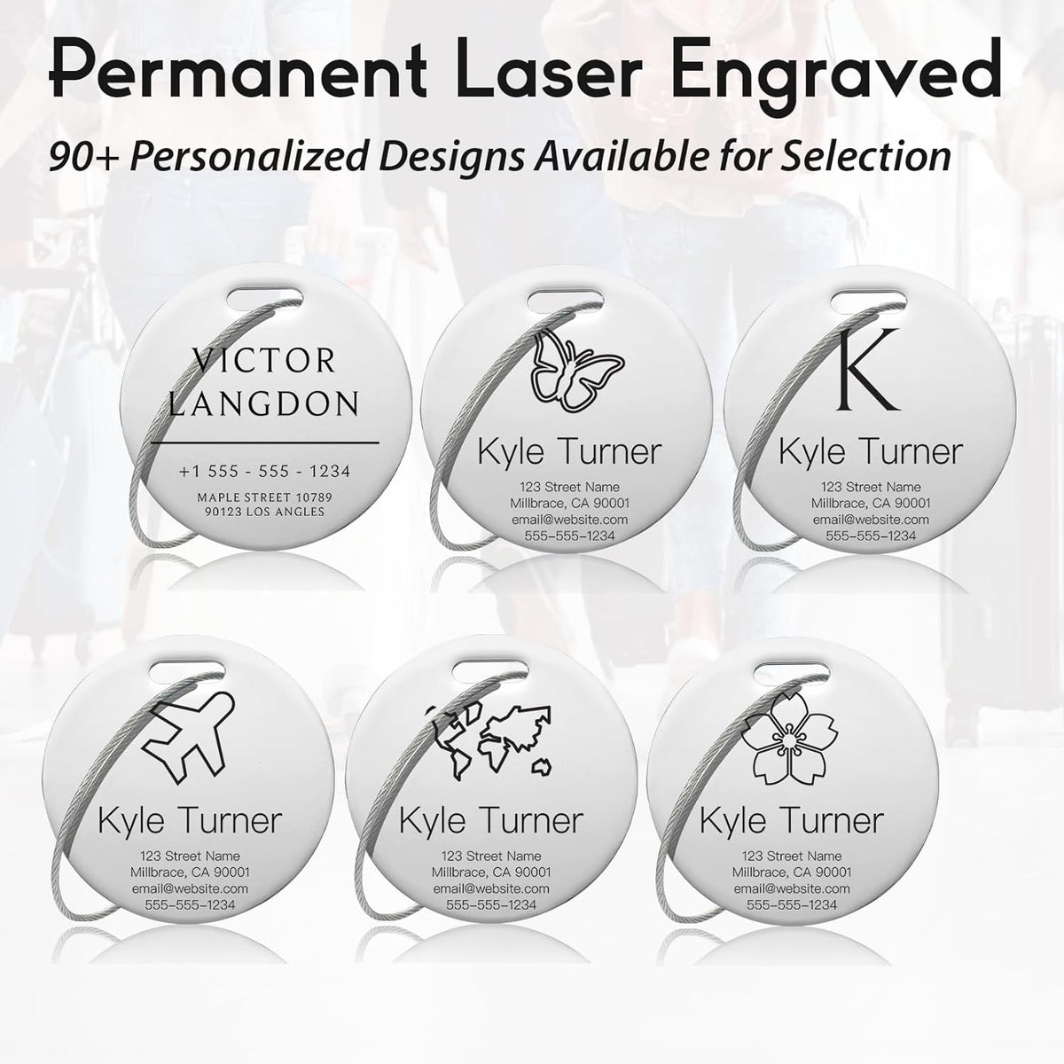 Customized Stainless Steel Luggage Tags: Personalize Your Suitcases, Backpacks, and Bags with Your Text (Silver)