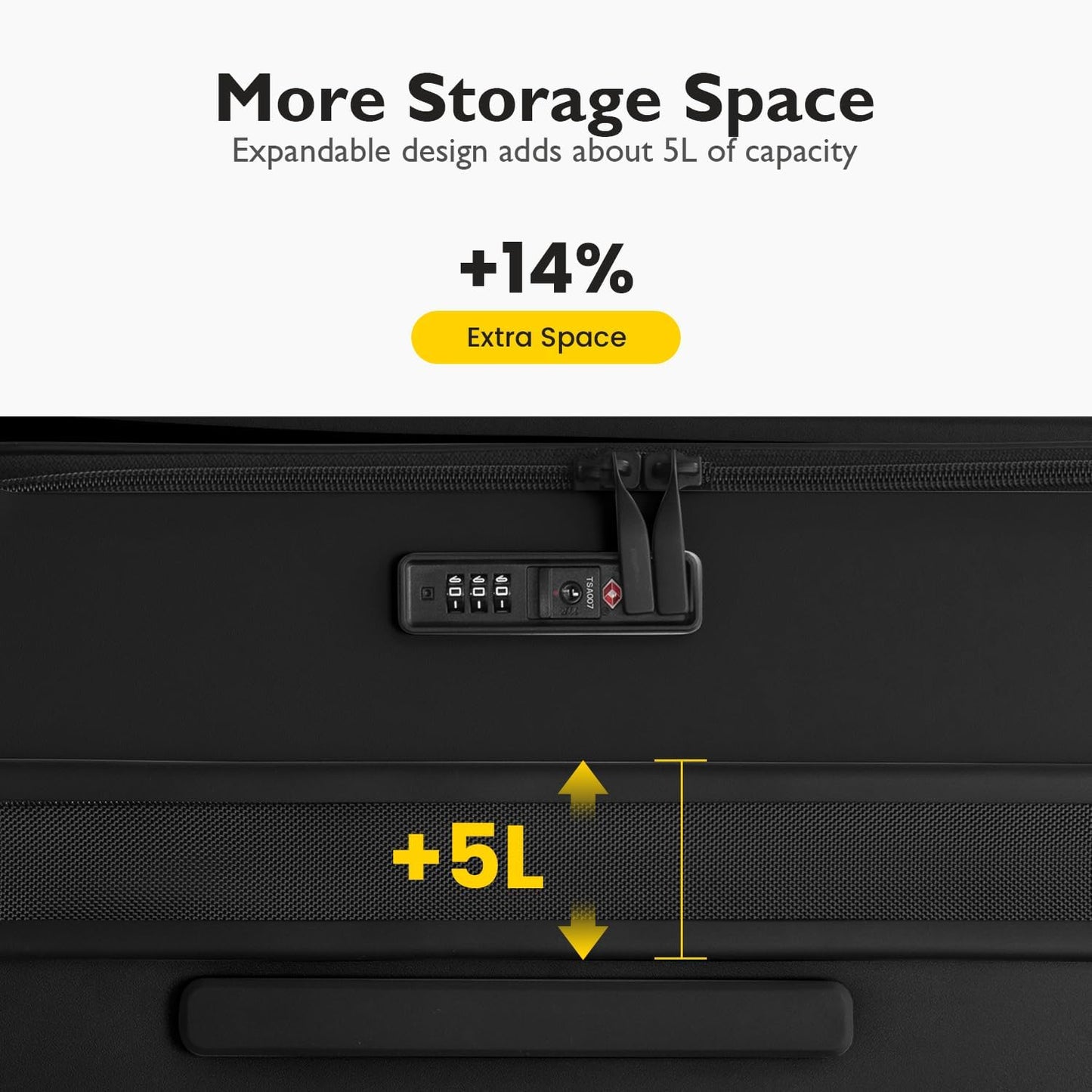 LEVEL8 Top Opening Carry on Luggage Expandable, Large Suitcases with Wheels Airline Approved, Hardside Luggage with Spinner Wheel for Men Women, 20 Inch, Black