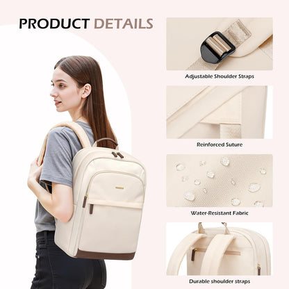 Laptop Backpack for Women Travel Carry On Bag Weekender Business Multilayer Personal Item Backpack,16 Inch,WApricot