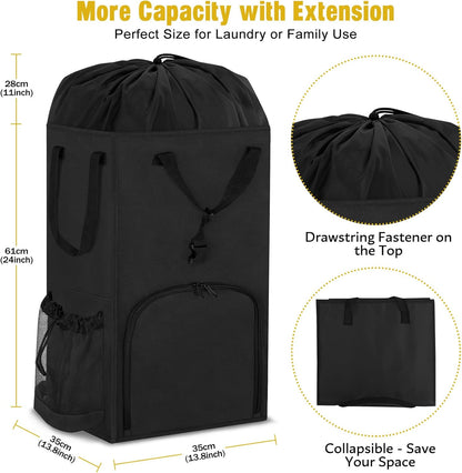 Laundry Bag Backpack Extra Large, 110L Laundry Backpack Heavy Duty with Shoulder Straps, Collapsible and Mesh Pocket Dorm Laundry Basket Hamper Bag for College, Travel, Laundromat, Apartment Black
