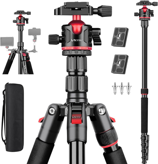 78" Porfessional Tripod for Camera, Victiv Aluminum Camera Tripod Monopod for DSLR, Spotting Scope,Telescope, Binoculars, Compact Heavy Duty Camera Stand for Photography Video Recording Travel