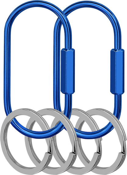 Key Chain, Brass Key Rings 2 Pack Screw Lock Key Organizer with 4 Rings Carabiner Keychain Clip for Men and Women