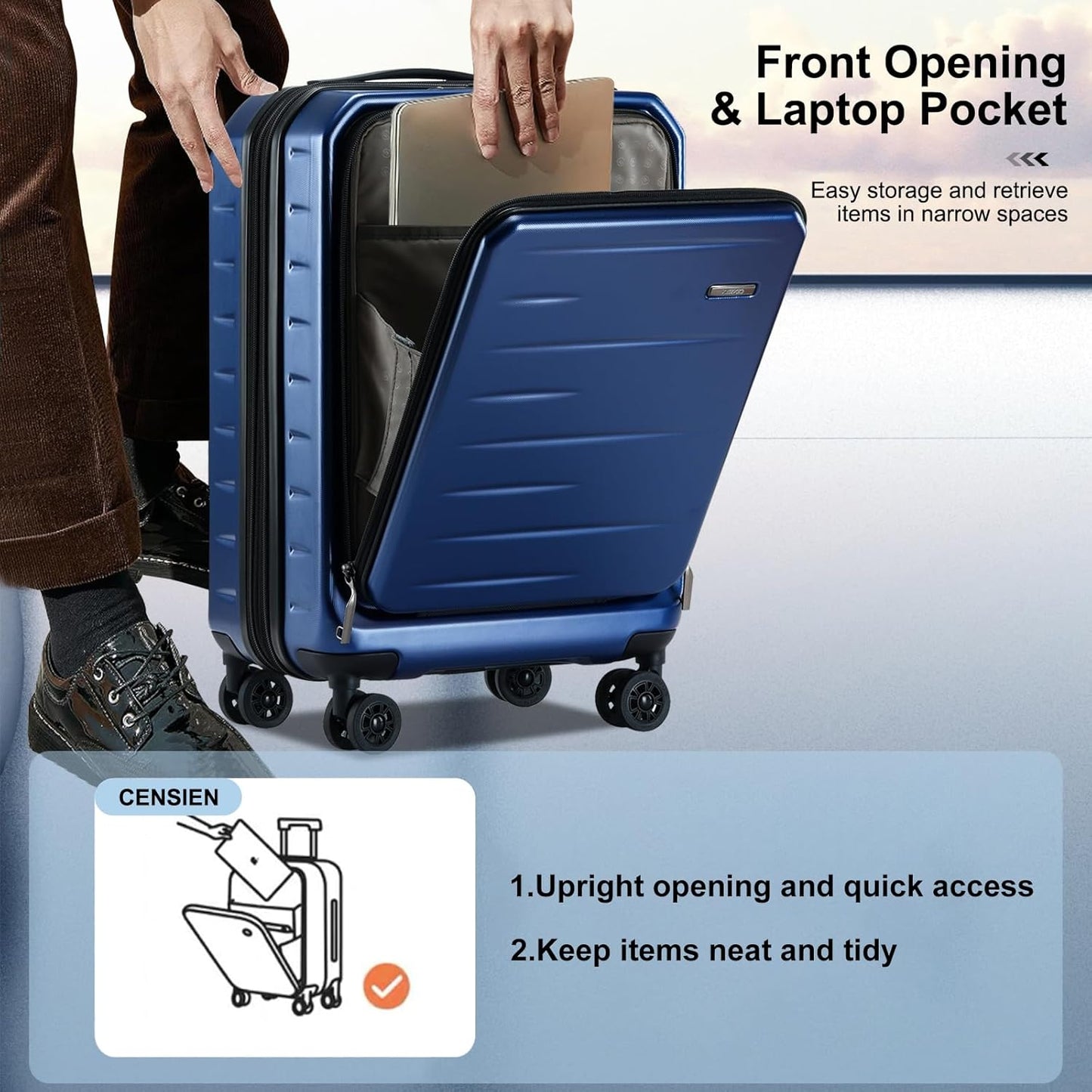 Luggage Sets 2 Pieces, 20 Inch Carry On Luggage and Expandable 28 Inch Checked Luggage with Spinner Wheels, Lightweight ABS+PC Hard Shell Suitcase with Front Opening, TSA Lock (Blue, 20/28)