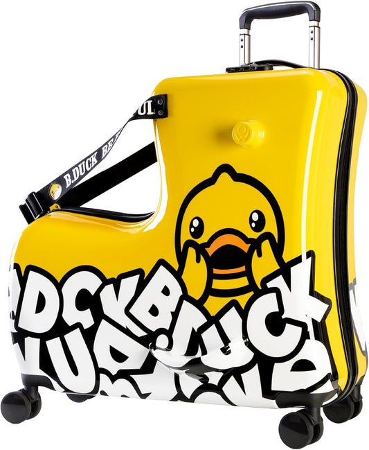 Ride on Kids Luggage with Wheels for Girls and Boys,Hard-sided Kids Rolling Suitcase for Toddler,Carry On 21 Inch Ages 3-6,Yellow