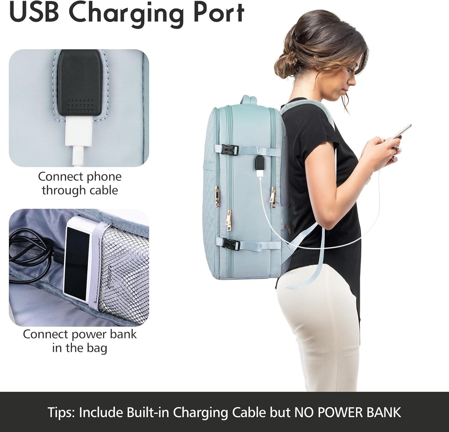 MOMUVO Large Travel Backpack Women, Flight Approved Carry On Backpack, Water Resistant Anti-Theft Large Casual Daypack Fit 17 Inch Laptop with USB Charging Port, Blue