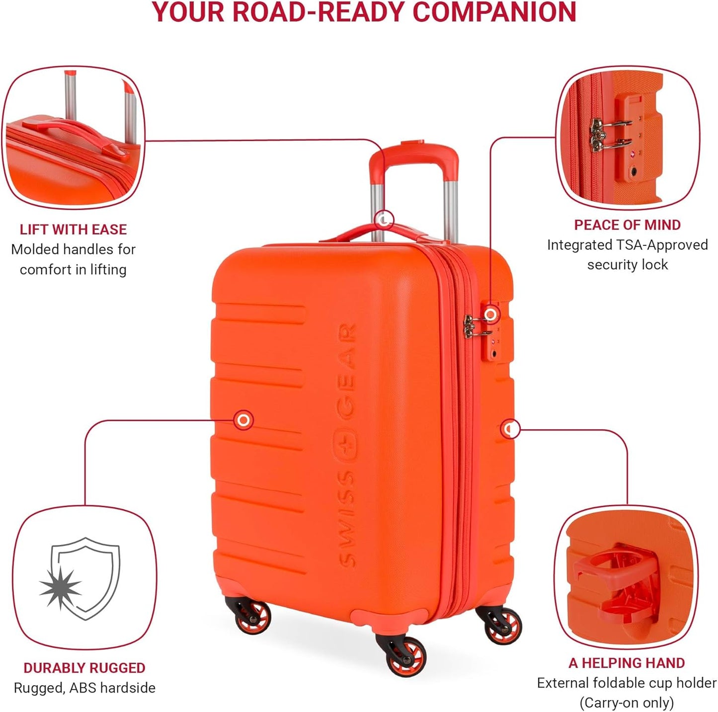SwissGear 7366 Hardside Expandable Luggage with Spinner Wheels, Orange, Carry-On 19-Inch