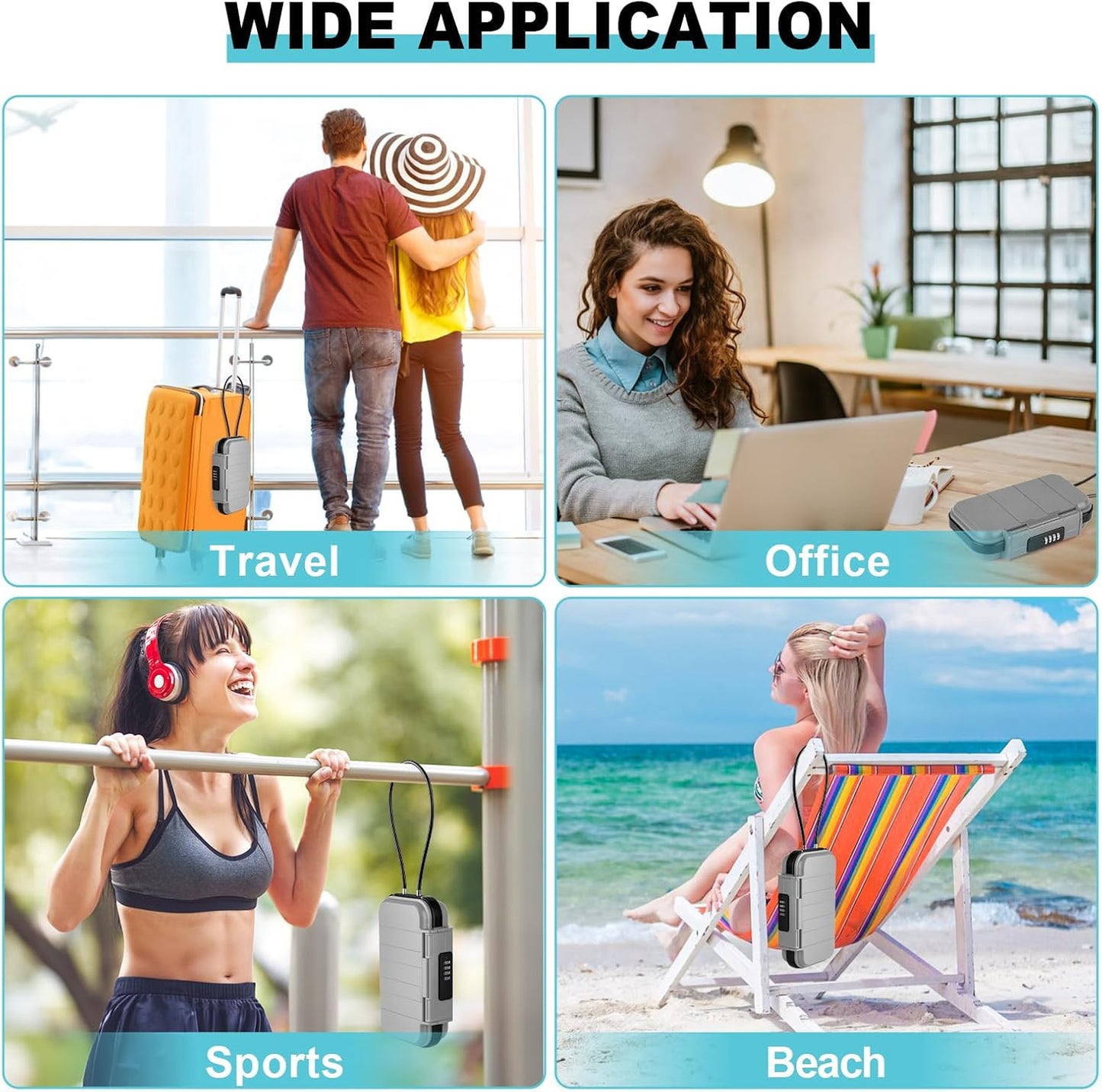 HUANLANG Portable Safe Lock Box with Combination Lock Mini Beach Travel Safe Waterproof Small Lockable Box with Removable Wire Rope Combination Safe Box for Dorm,Travel,Beach,Hotel,Car,Home,Office