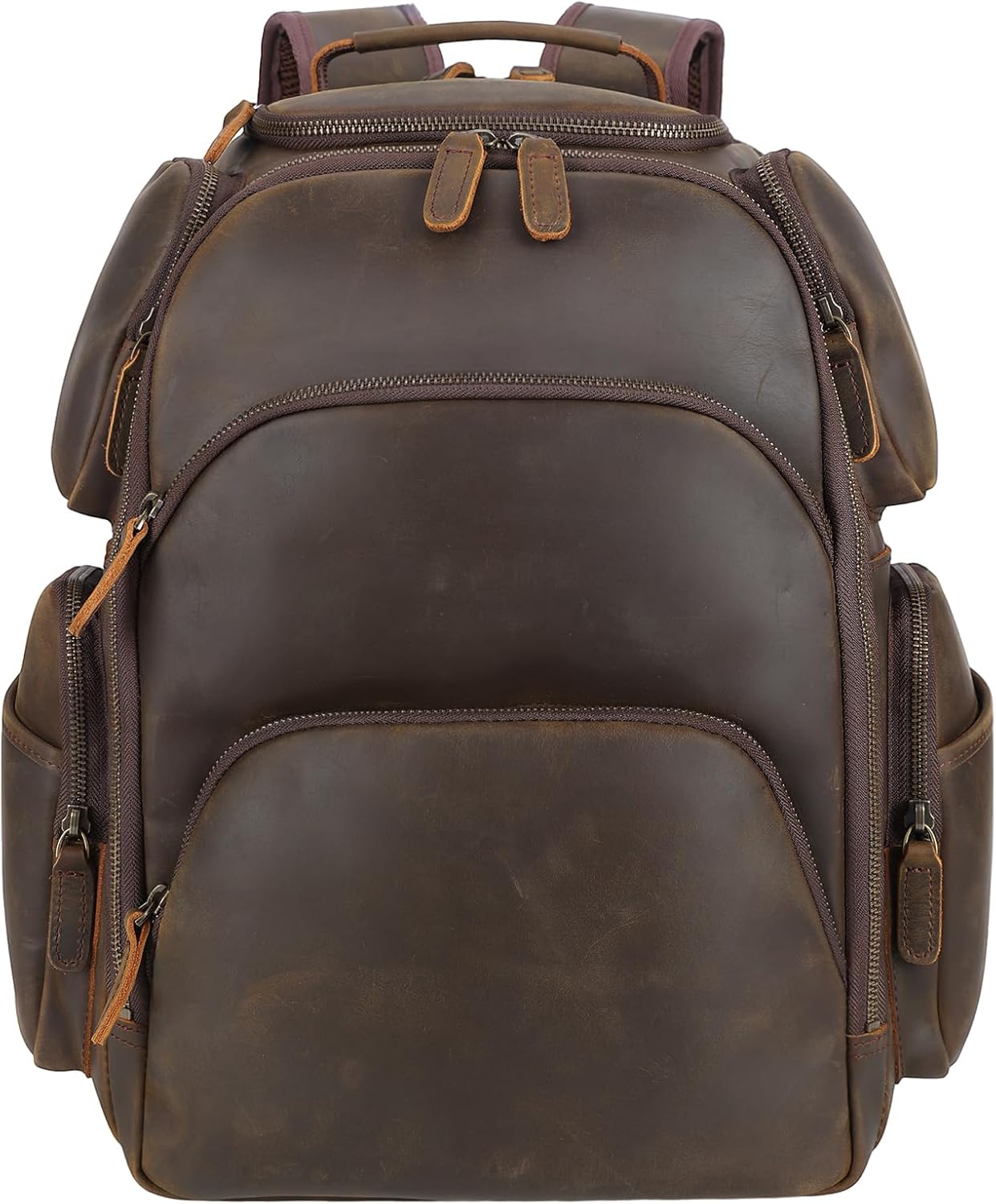 TIDING Vintage Full Grain Leather 16 Inch Laptop Backpack for Men Multi Pockets Travel Rucksack Weekend Business Daypack_Large