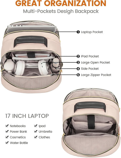 LOVEVOOK Laptop Backpack for Women, Travel Computer Work Bags with 17-inch Laptop Compartment, College School Student Bag Teen Backpacks For Girls, Outdoor Carry On Backpack Purse, Antiquewhite