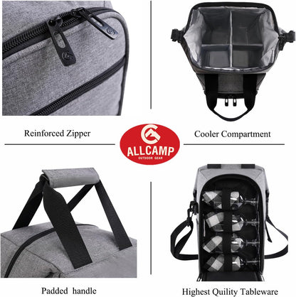 ALLCAMP 4 Bottle Wine Gift Bag - Insulated Tote Cooler, Adjustable Strap, Includes 4 Wine Glasses, Napkins & Corkscrew, Portable Travel Gifting(Gray)