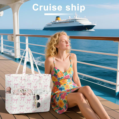 LEDAOU Beach Bag Waterproof Sandproof Women Tote Bag Pool Bag with Zipper for Gym Grocery Travel with Wet Pocket