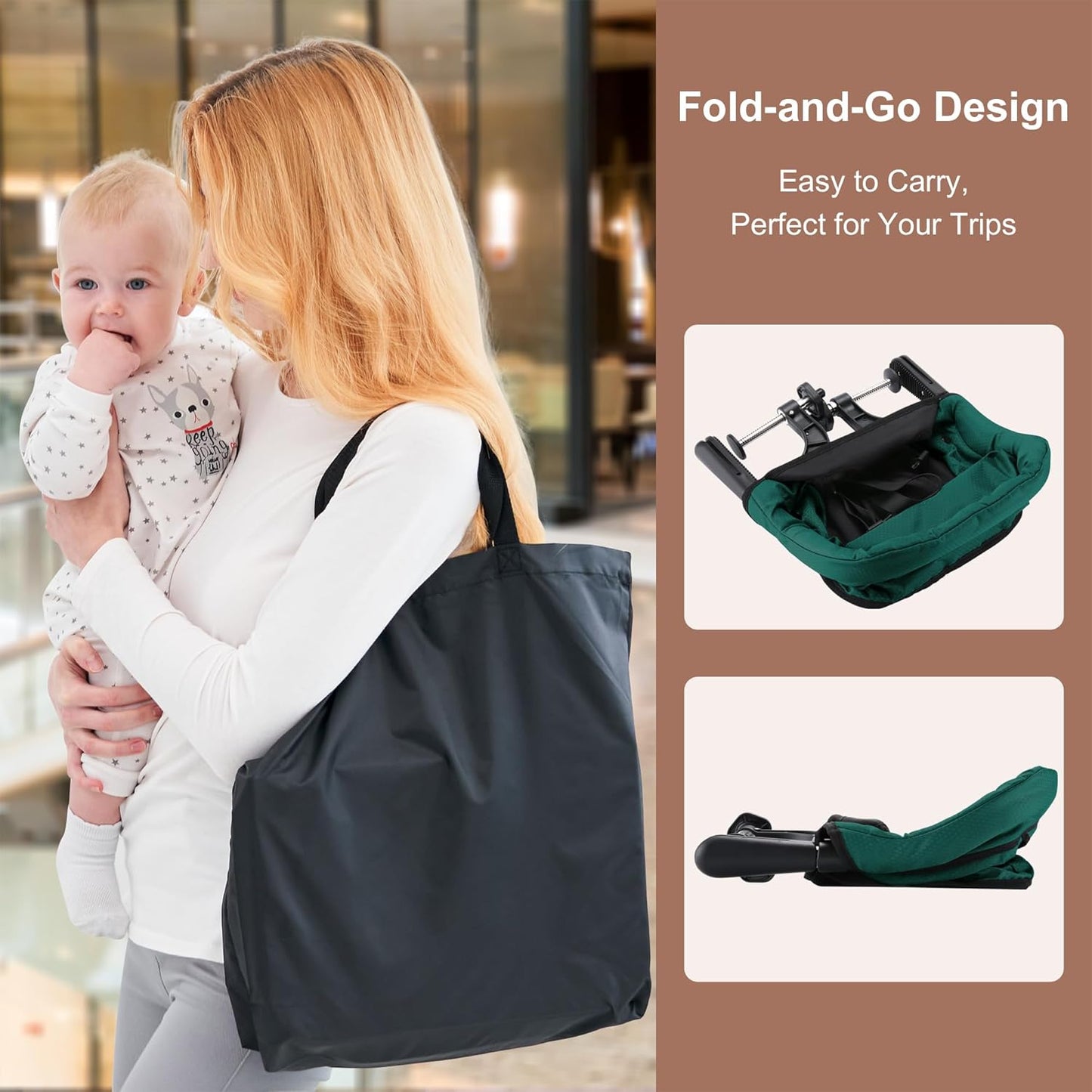 Hook On Chair, Safe and High Load Design, Fold-Flat Storage and Tight Fixing Clip on Table High Chair, Removable Seat Cushion, Attach to Fast Table Chair (Dark Green)