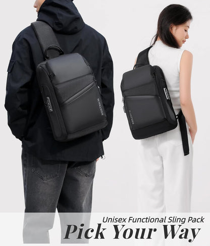 BASICPOWER Sling Bag for Men Women, Shoulder Crossbody Backpack with USB Port, Anti-theft Chest Bag for Business Travel Daily