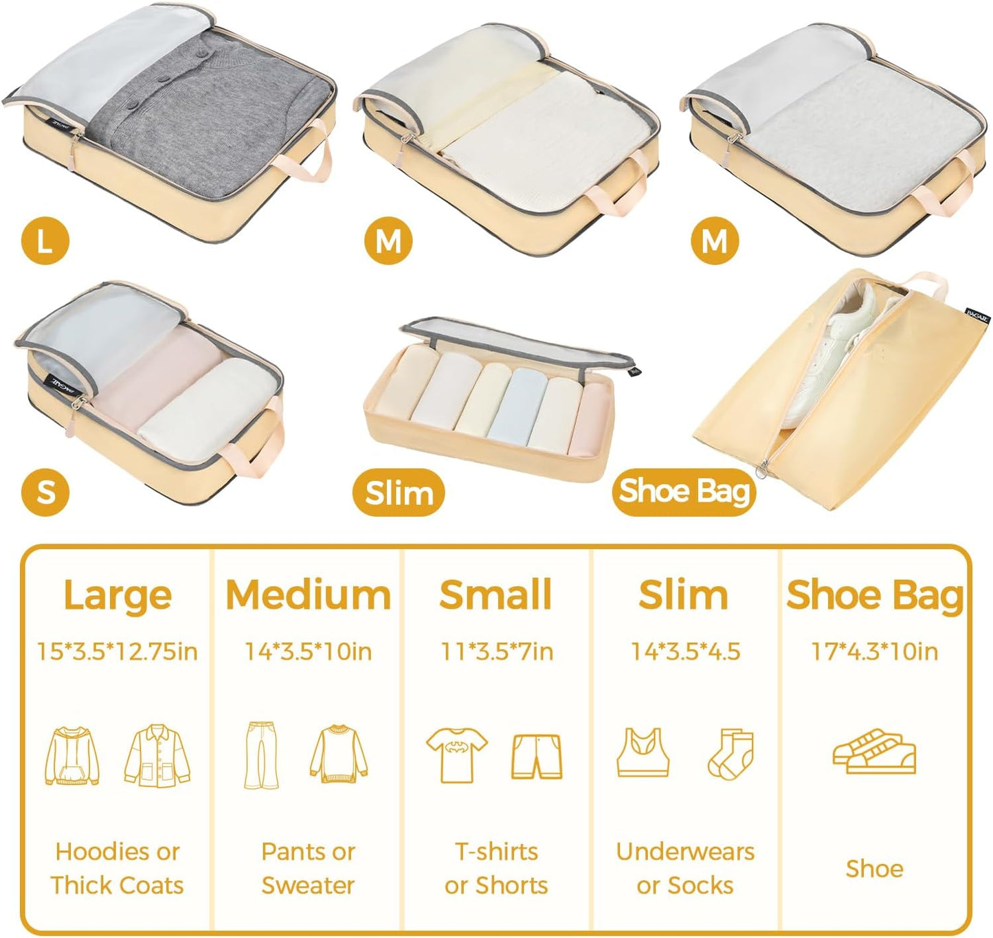 BAGAIL 6 Set Ultralight Compression Packing Cubes Packing Organizer for Travel Accessories Luggage Suitcase Backpack
