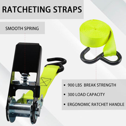 XSTRAP STANDARD Ratchet Tie Down Straps 4 Pk 10 Ft- 300 Lbs Load Cap- 900 Lbs Break Strength-Cargo Straps for UTV, ATV, Pickup,Truck, Moving Appliances, Lawn Equipment, Yellow
