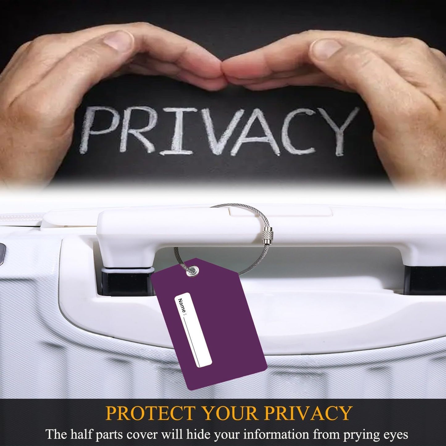 6 Pack Silicone Luggage Tag for Suitcases with Stainless Loop, Privacy Protection Travel Bag Tags Perfect to Quickly Spot Baggage Handbag (Dark Purple)