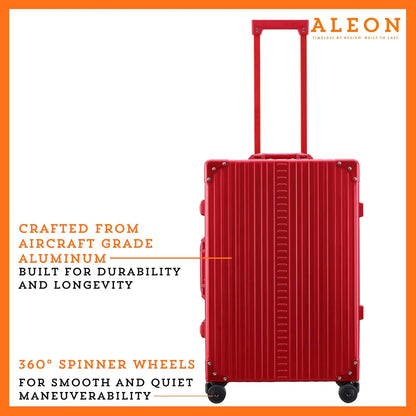 Aleon All Aluminum Lightweight 26" Carry-On Luggage - Hardside Carry-On Suitcase, TSA Approved, Hard Shell Suitcase for Travel, Airline Approved Hard Spinner Wheels Luggage (Ruby)