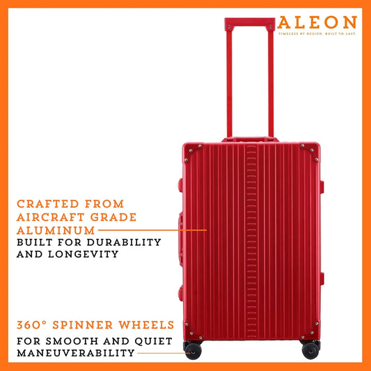 Aleon All Aluminum Lightweight 26" Carry-On Luggage - Hardside Carry-On Suitcase, TSA Approved, Hard Shell Suitcase for Travel, Airline Approved Hard Spinner Wheels Luggage (Ruby)