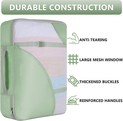 8 Set Packing Cubes for Travel, Anti-Tearing Suitcase Organizer for Luggage with Shoe & Hanging Toiletry Bag,Gifts for Women Mom,OlarHike Vacation Essentials & Accessories for Cruise Ship,Matcha Green