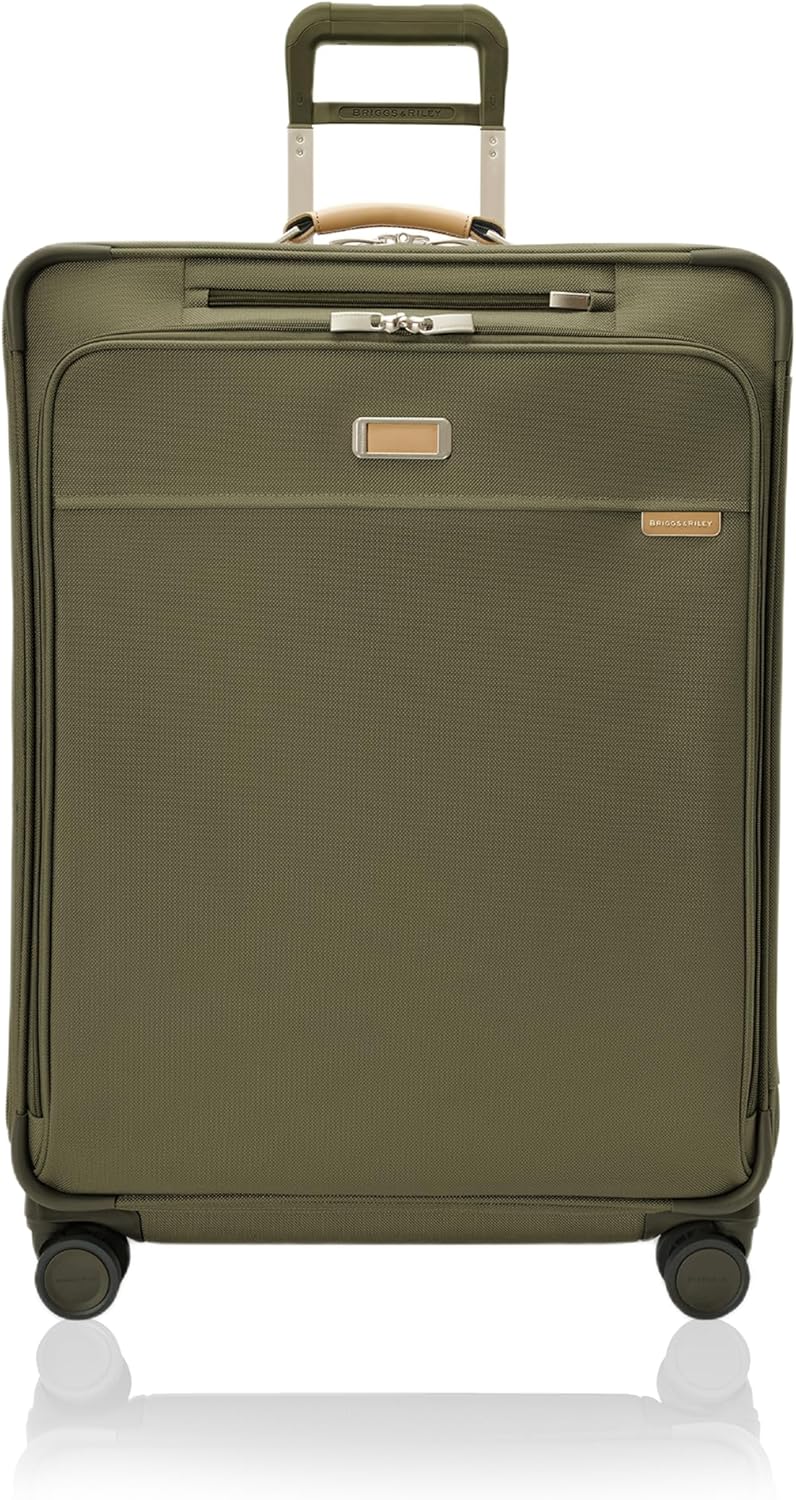 Briggs & Riley 29" Large Expandable Spinner - Checked Luggage for Travel, Suitcases with Wheels, Softside Rolling Bag for Men & Women, Self-Repairing Zipper - Baseline Collection, Olive