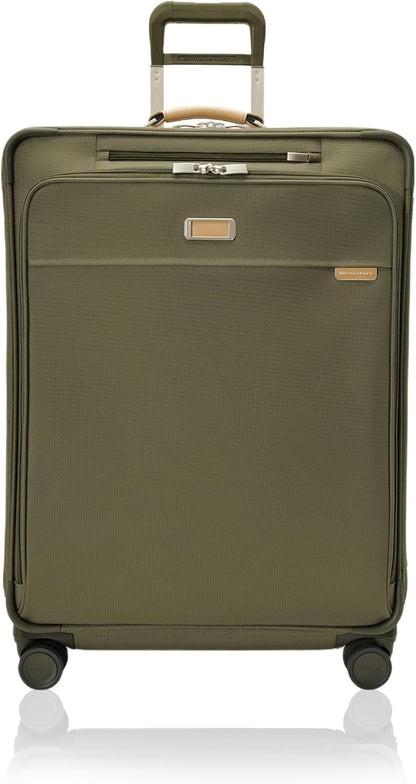 Briggs & Riley 29" Large Expandable Spinner - Checked Luggage for Travel, Suitcases with Wheels, Softside Rolling Bag for Men & Women, Self-Repairing Zipper - Baseline Collection, Olive
