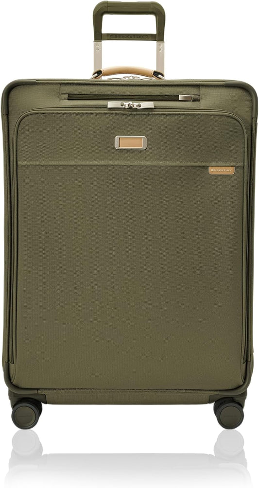Briggs & Riley 29" Large Expandable Spinner - Checked Luggage for Travel, Suitcases with Wheels, Softside Rolling Bag for Men & Women, Self-Repairing Zipper - Baseline Collection, Olive
