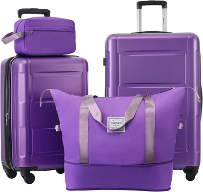 Merax Luggage Set 2 Piece Suitcase Sets with Spinner Wheel,Lightweight Hardside Expandable Travel Laggage with TSA Lock,Suitcase with Travel Bag(20"/24",Purple)