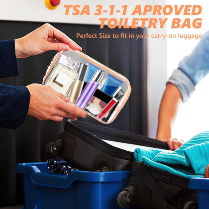 AURUZA 6 Pack Travel Toiletry Bag, Clear Makeup Bag, TSA Approved Cosmetic Bag with Zipper, Clear Organizer Carry on Bag for Women, PVC Cosmetic Pouch (Rose Pink, 6 Packs)