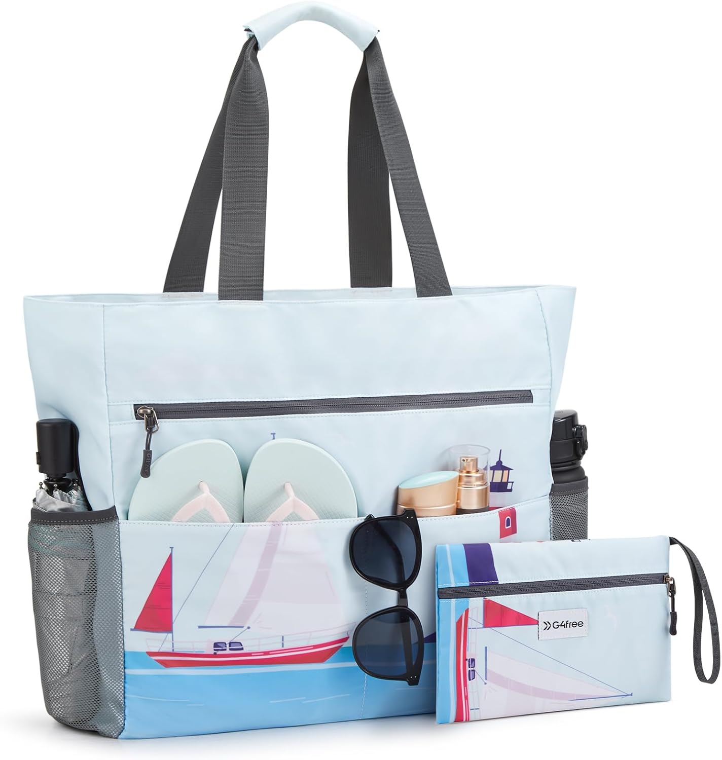 G4Free Beach Bag, Waterproof Sandproof Beach Tote Bag, Large Capacity Foldable for Women