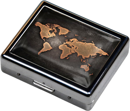 Silver Vintage Pill Box 7 Day Metal Pill Box with Mirror and 8 Compartments Cute Travel Pill Organizer for Purse (Vintage World Map)