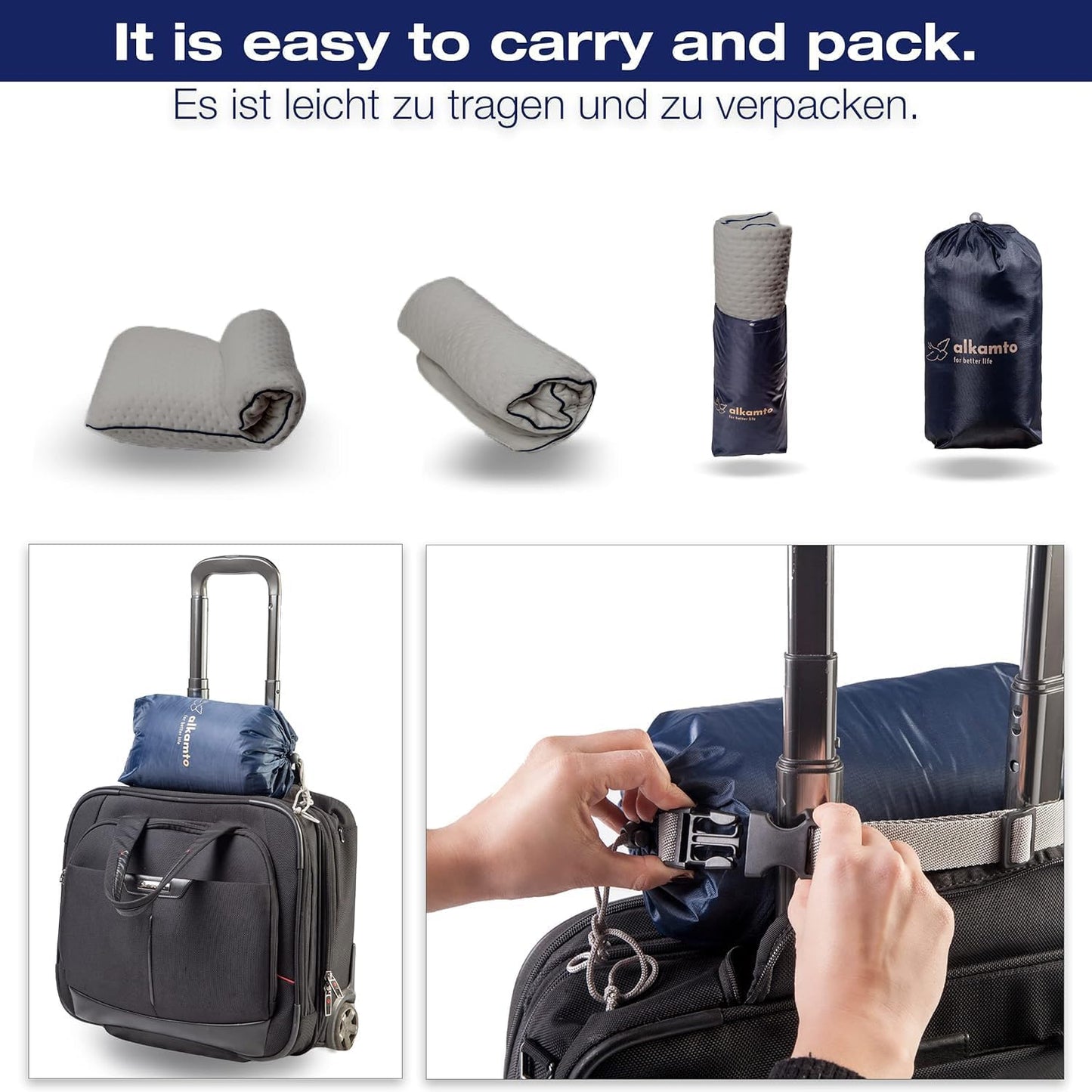 Travel & Camping Comfortable Memory Foam Pillow – Easy to Carry Portable Bag – Temperature Regulating Pillow Case (Grey Contour)