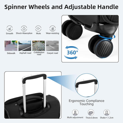 16 Inch Underseat Carry On Luggage with Wheels Softside Small Suitcases Personal Item Bag with Pocket Travel Luggage for Men Women Business Overnight Bag(Black)