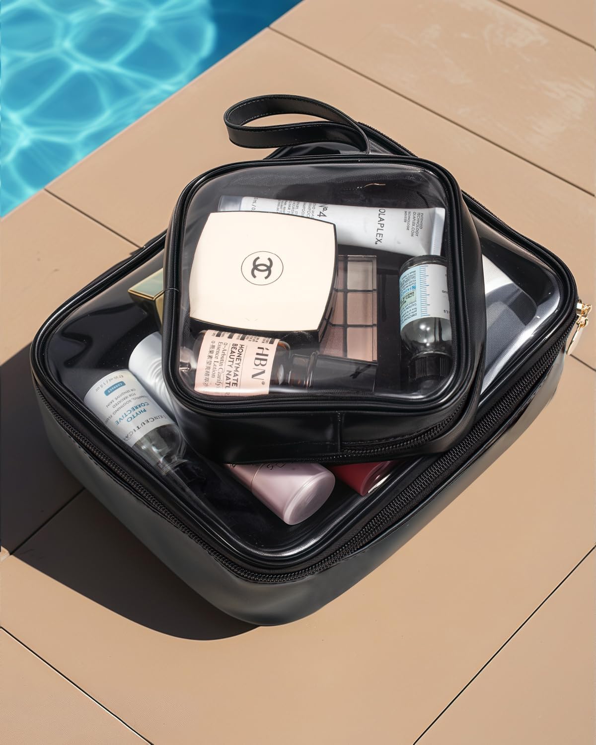 KOTORA TSA Approved Toiletry Bag with Mini Clear Makeup Bag PVC Cosmetic Bags for Women and Men, Carry on Airport Airline Compliant Bag Car Accessories for Women Men(B-Clear Black)